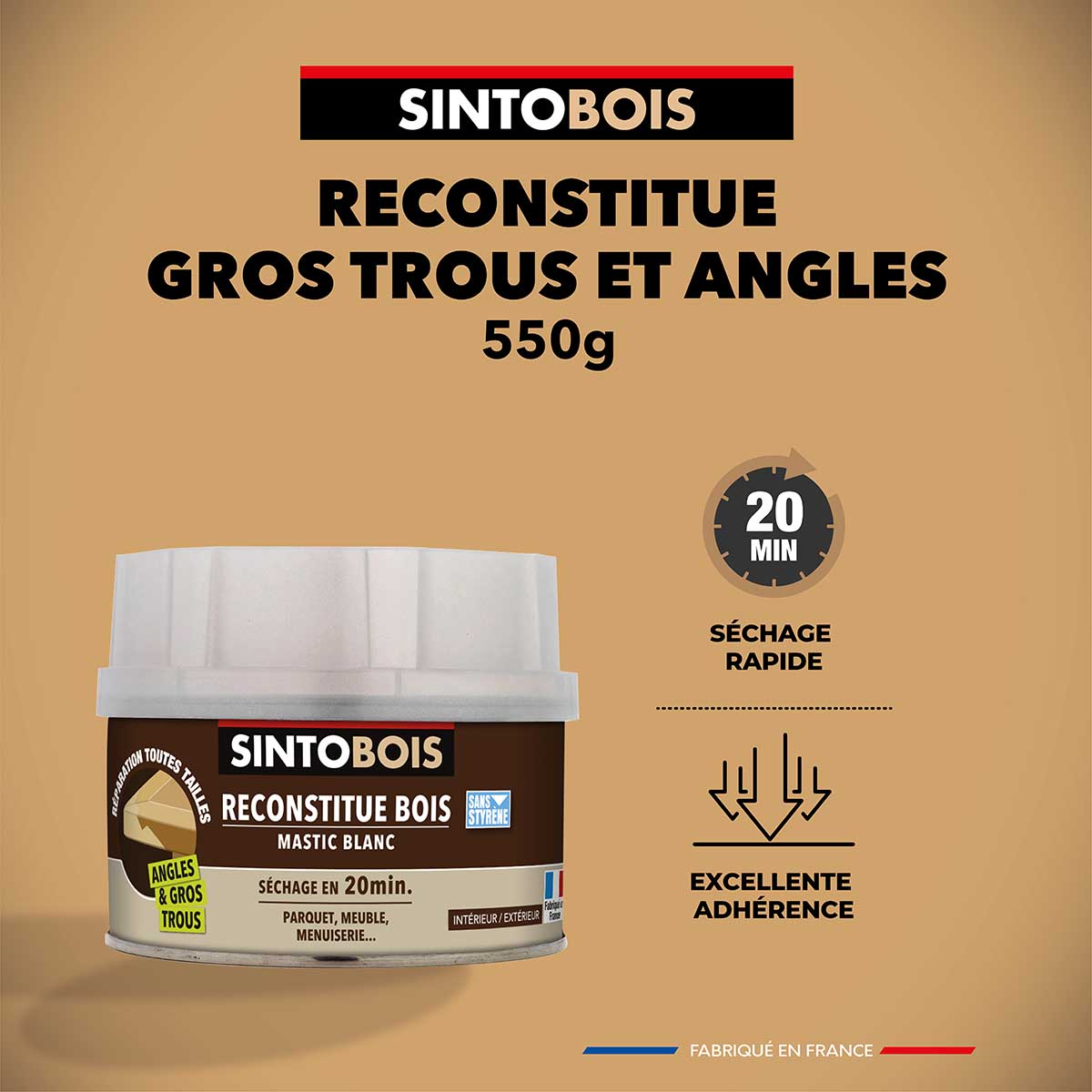 SINTOBOIS - Mastic à Bois Gros trous & fissures - Bois Clair 400g Sinto Bois  3169980399003 : Large sélection de peinture & accessoire au meilleur prix.