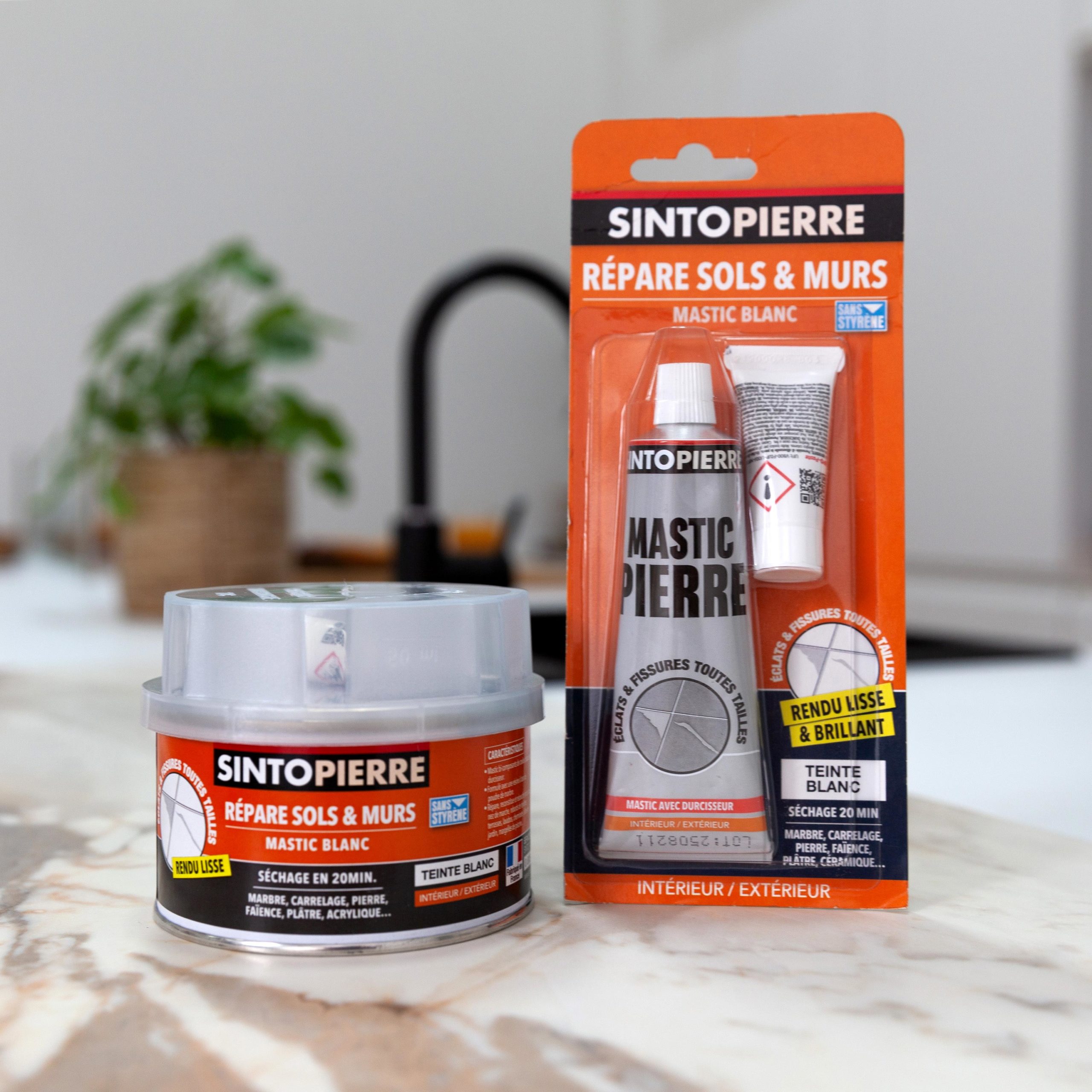 Colle réparation Sintopierre, mastic blanc SINTO, 280G