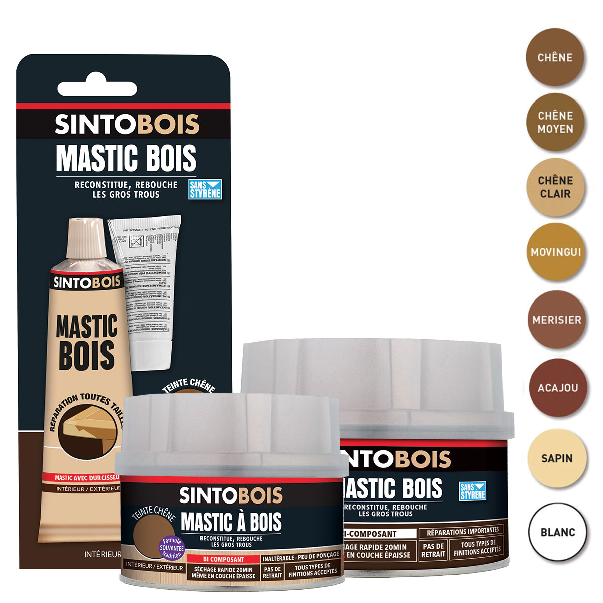 Mastic à bois SINTOBOIS boite - 1 000 ml - 1,04 kg - chêne - sinto