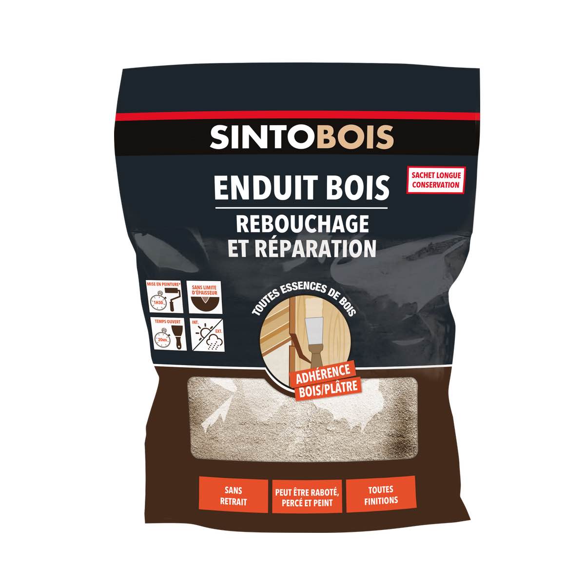 Mastic à bois SINTOBOIS fin blanc 190 g + 8 g SINTO 33890 - SINTO